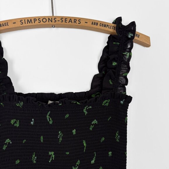 Aritzia Wilfred Luella Smocked Strap Mini Dress Black Green XS Cocktail - Picture 3 of 5